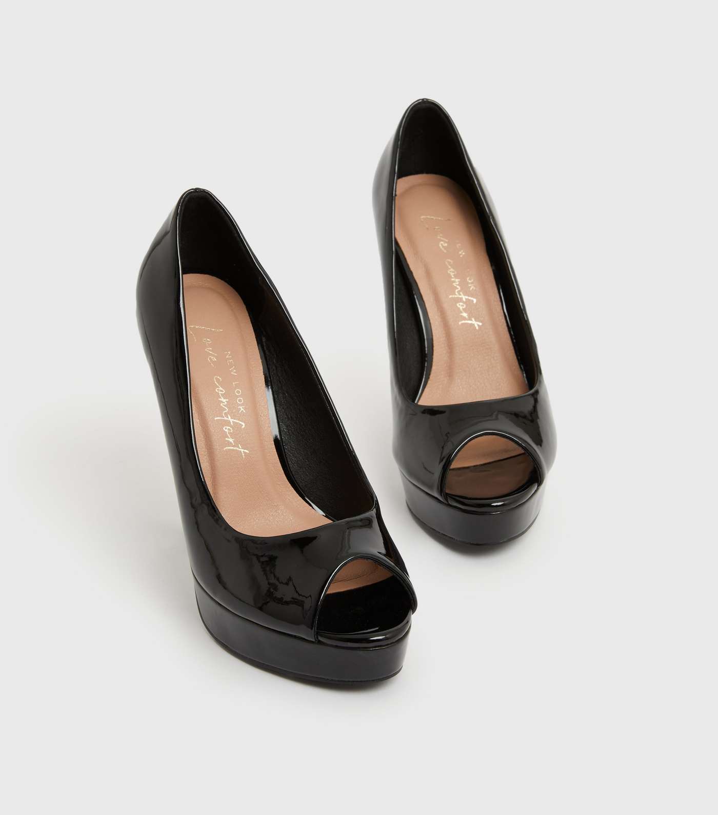 Black Patent Stiletto Heel Platform Court Shoes Image 3