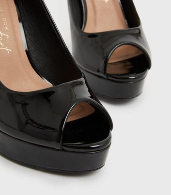 Black patent 2025 peep toe shoes