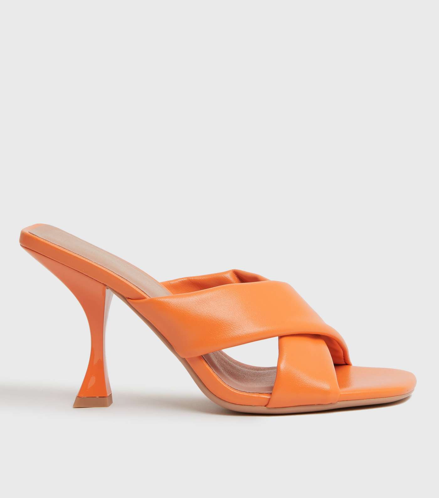 Bright Orange Cross Strap Curved Heel Mules