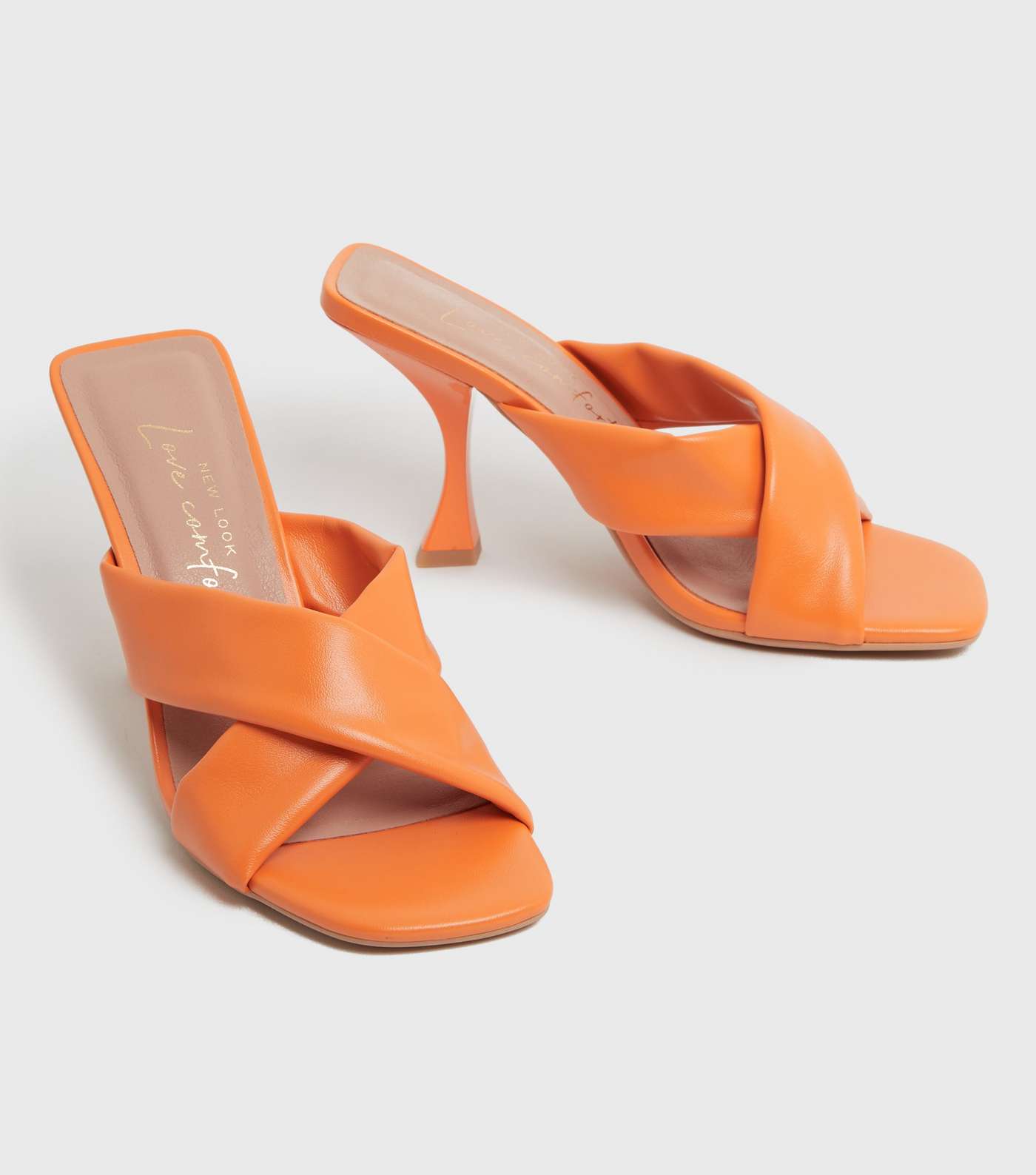Bright Orange Cross Strap Curved Heel Mules Image 3