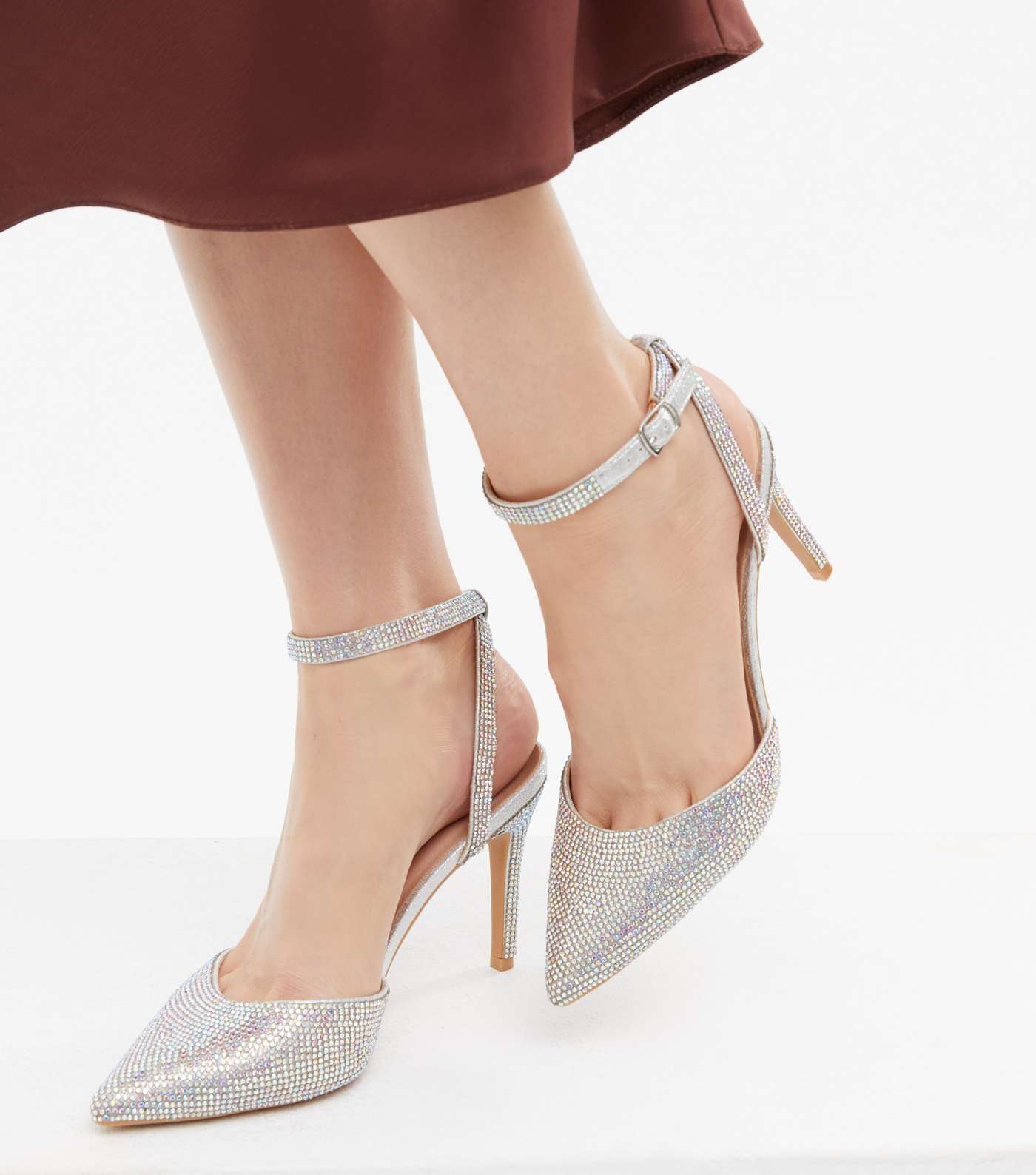 Silver Diamanté Stiletto Heel Court Shoes Image 2