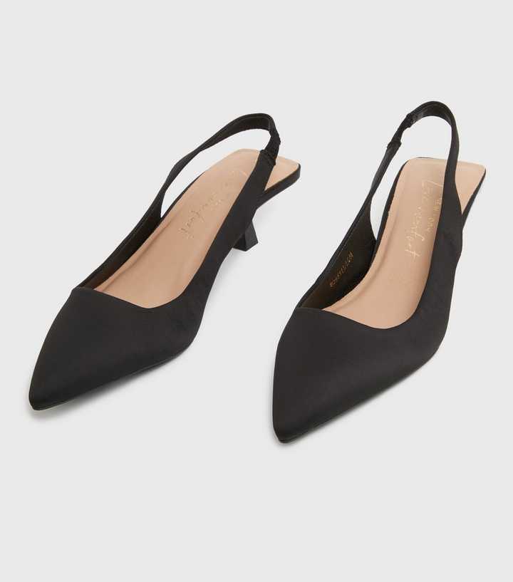 Black Satin Kitten Heel Court Shoes | New Look
