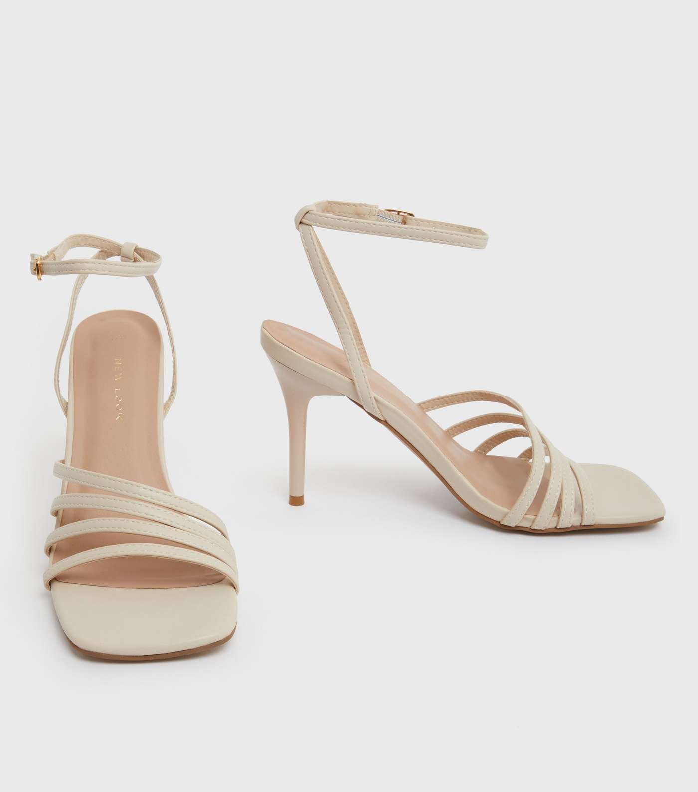 Off White Strappy Stiletto Heel Sandals Image 3