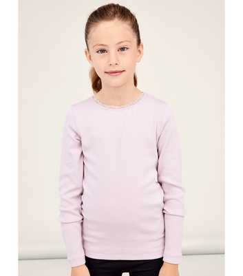 Name It Pink Ribbed Lace Trim Long Sleeve Top