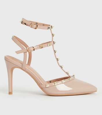 Pale Pink Patent Studded Caged Stiletto Heel Court Shoes