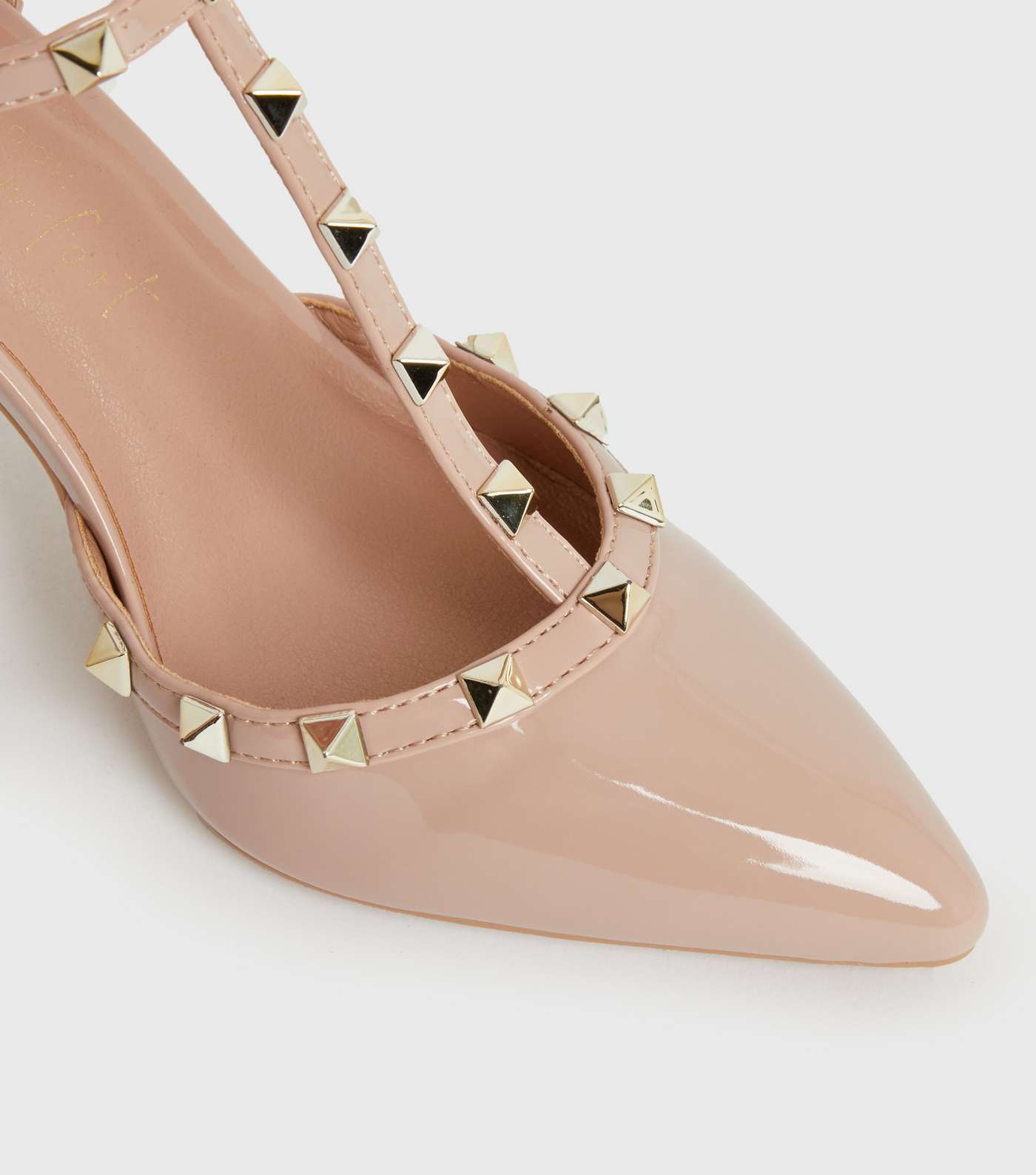Pale Pink Patent Studded Caged Stiletto Heel Court Shoes Image 4
