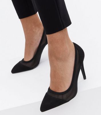 Wide Fit Black Mesh Stiletto Heel Court Shoes New Look