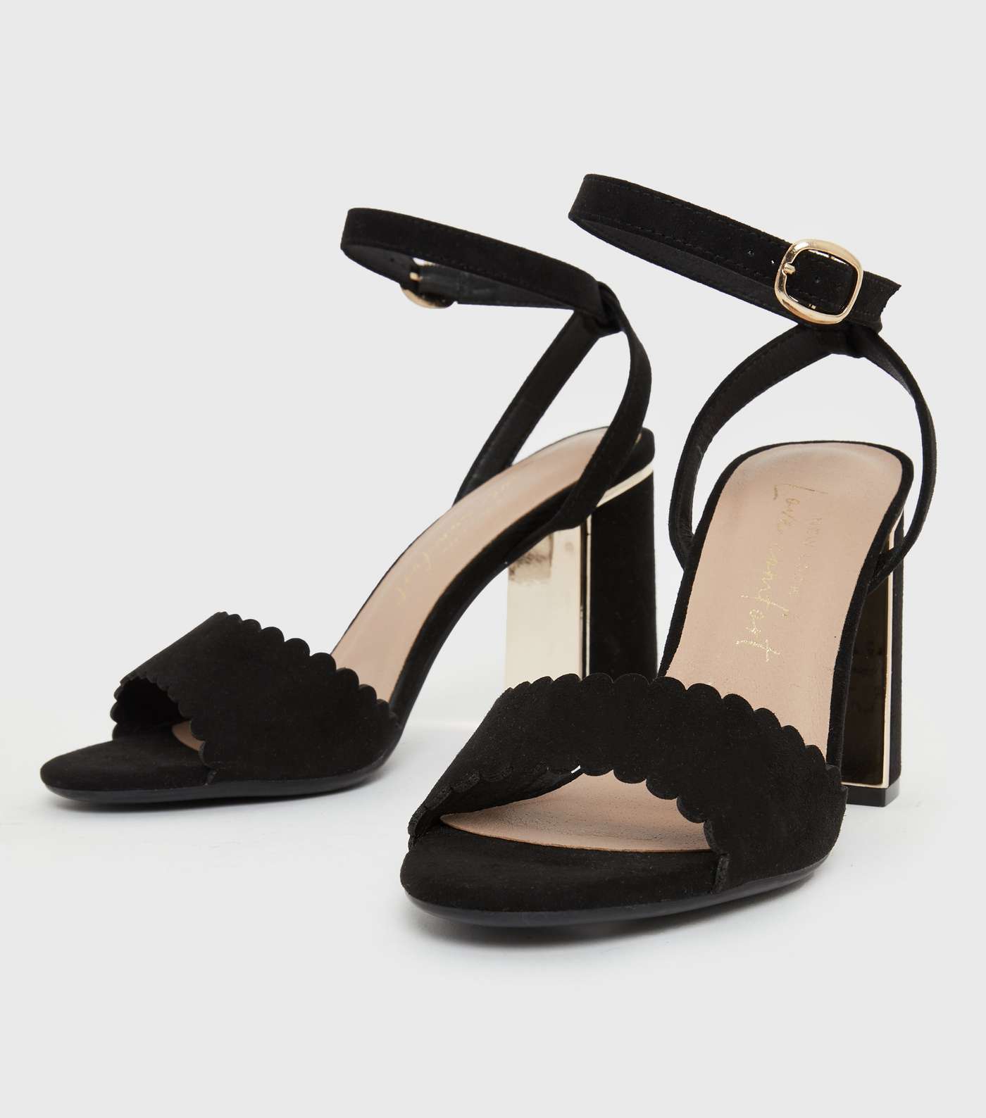 Black Suedette Scallop Block Heel Sandals Image 3