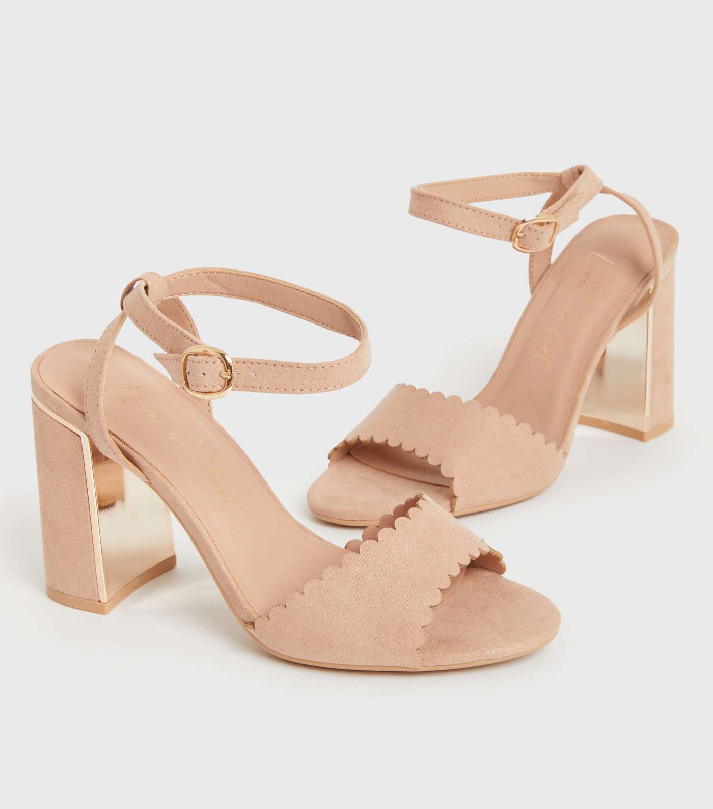 Pale Pink Suedette Scallop Block Heel Sandals Image 3