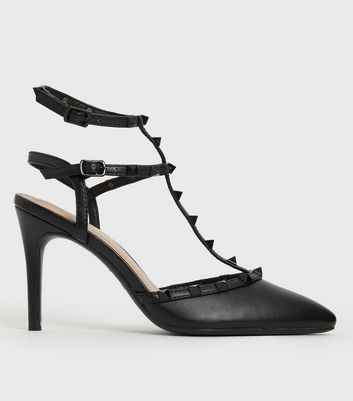 Black studded sale court shoes