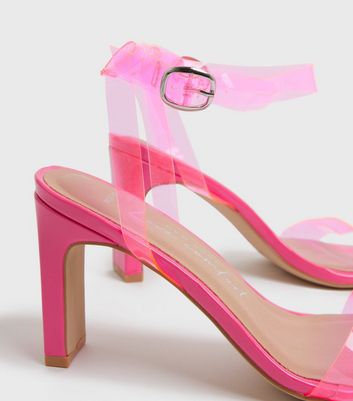 Wide Fit Bright Pink Clear Strap 2 Part Stiletto Heel Sandals