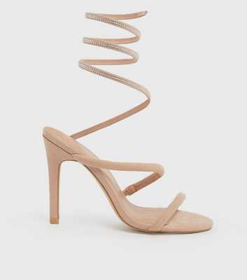 Pale Pink Diamanté High Ankle Stiletto Heel Sandals
