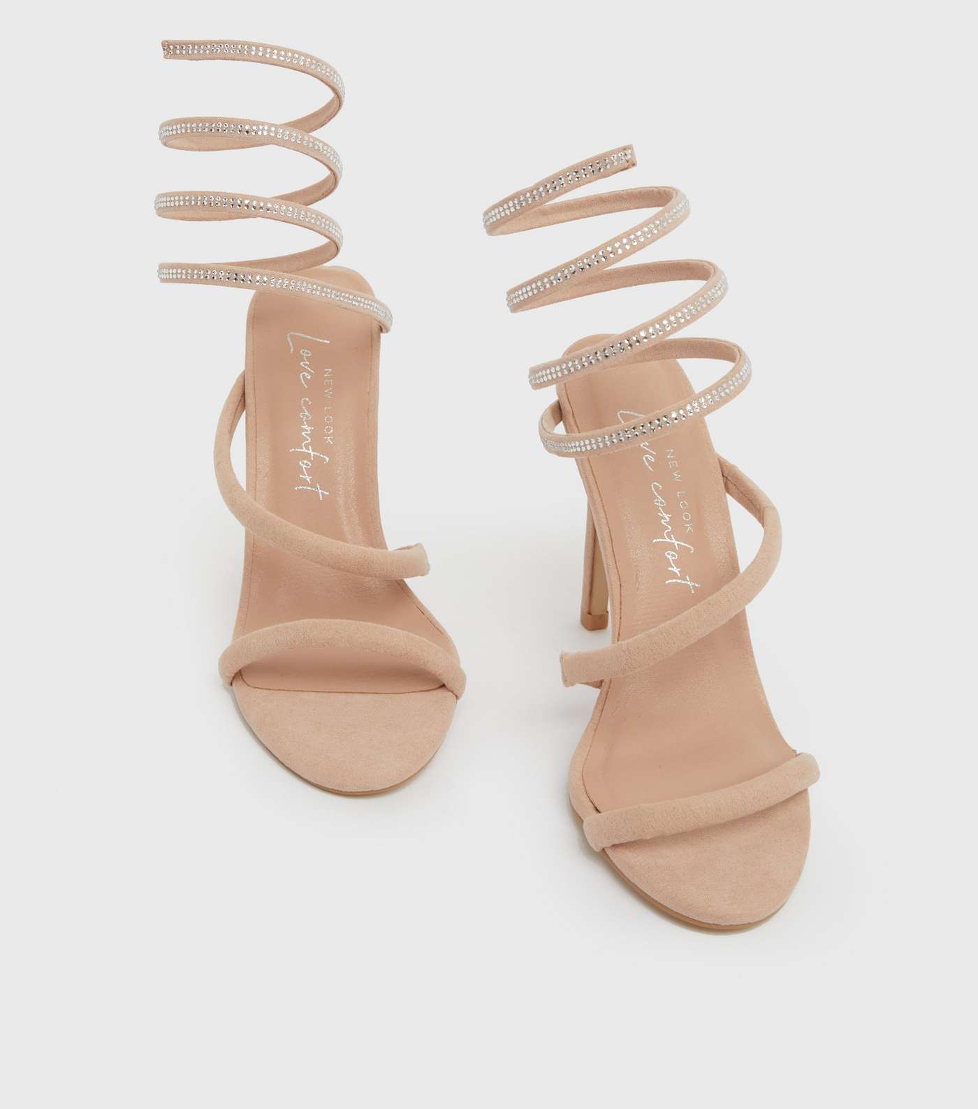 Pale Pink Diamanté High Ankle Stiletto Heel Sandals Image 3