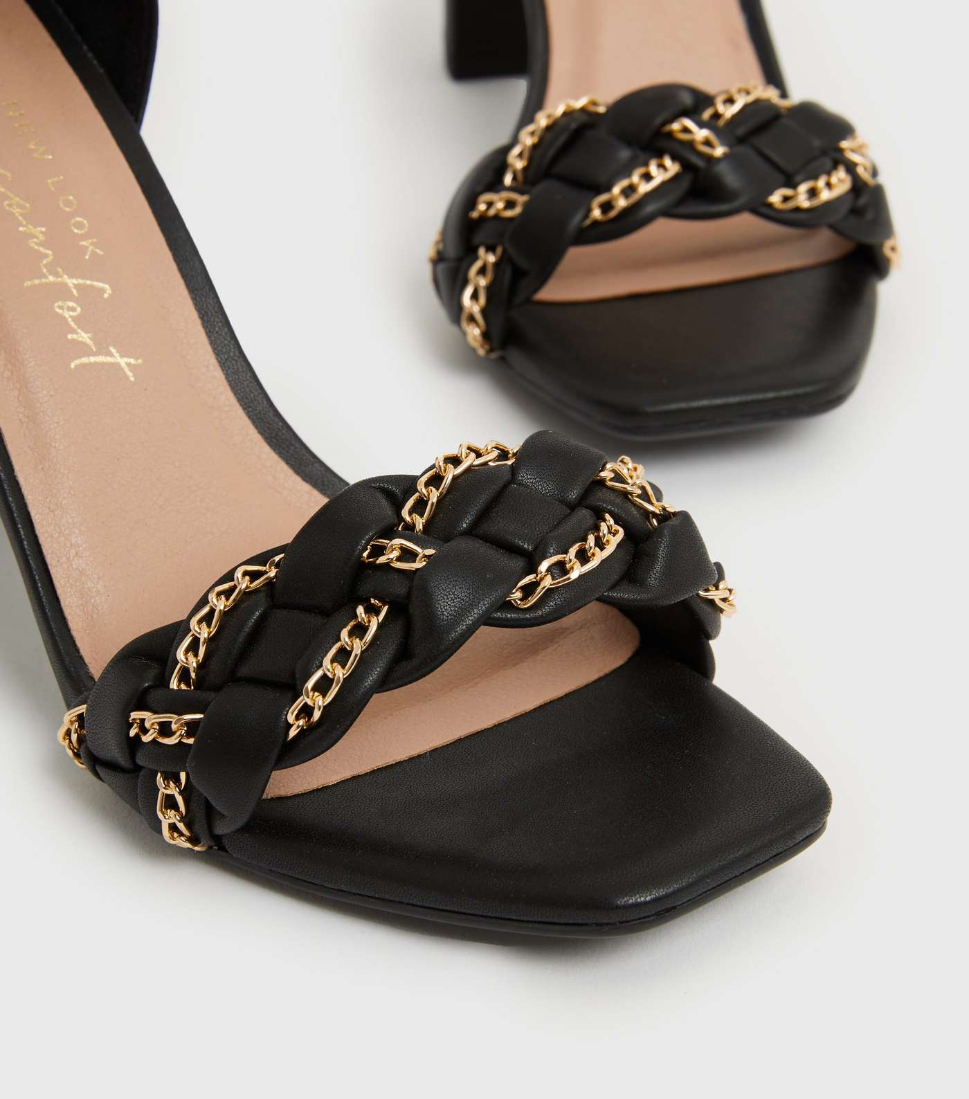 Black Plaited Chain Strap Block Heel Sandals Image 4
