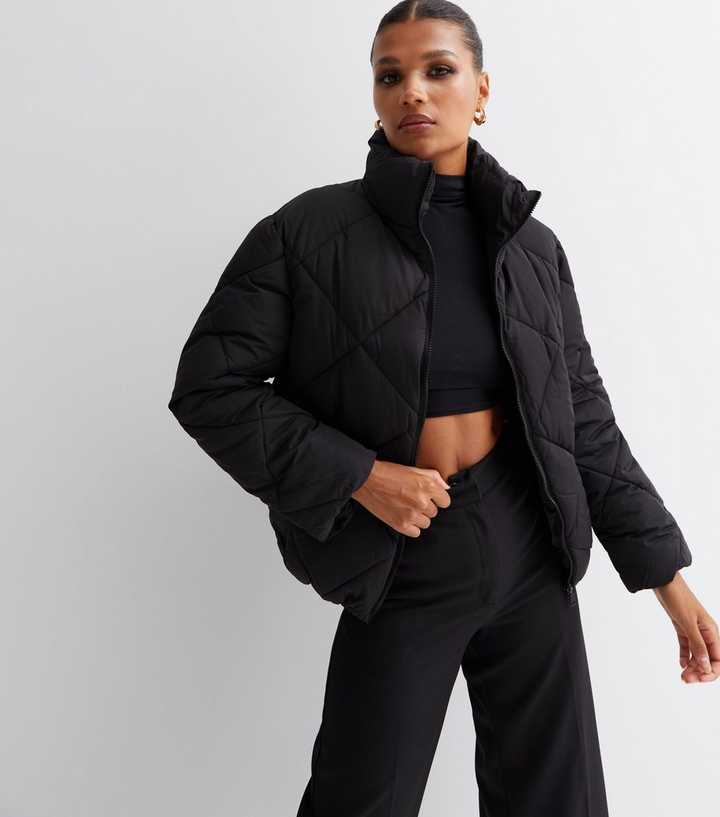 Short padded jacket with high neck - Black