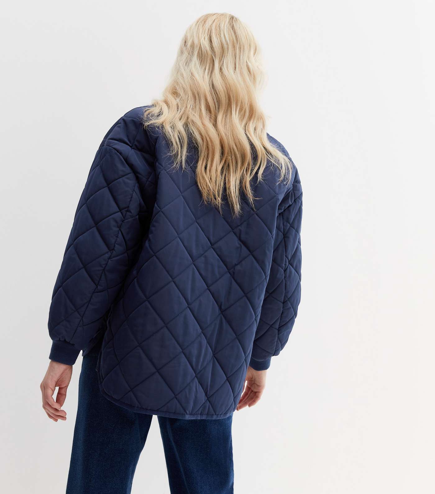 Navy Quilted Collarless Jacket Image 4