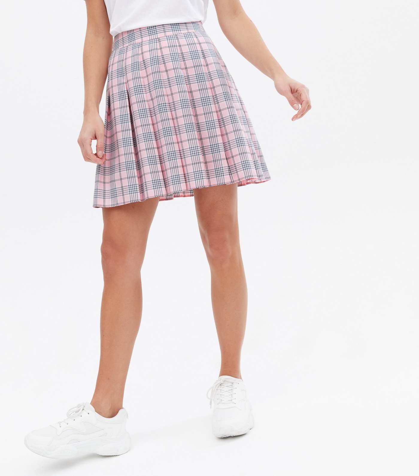Pink Check Pleated Mini Tennis Skirt Image 2