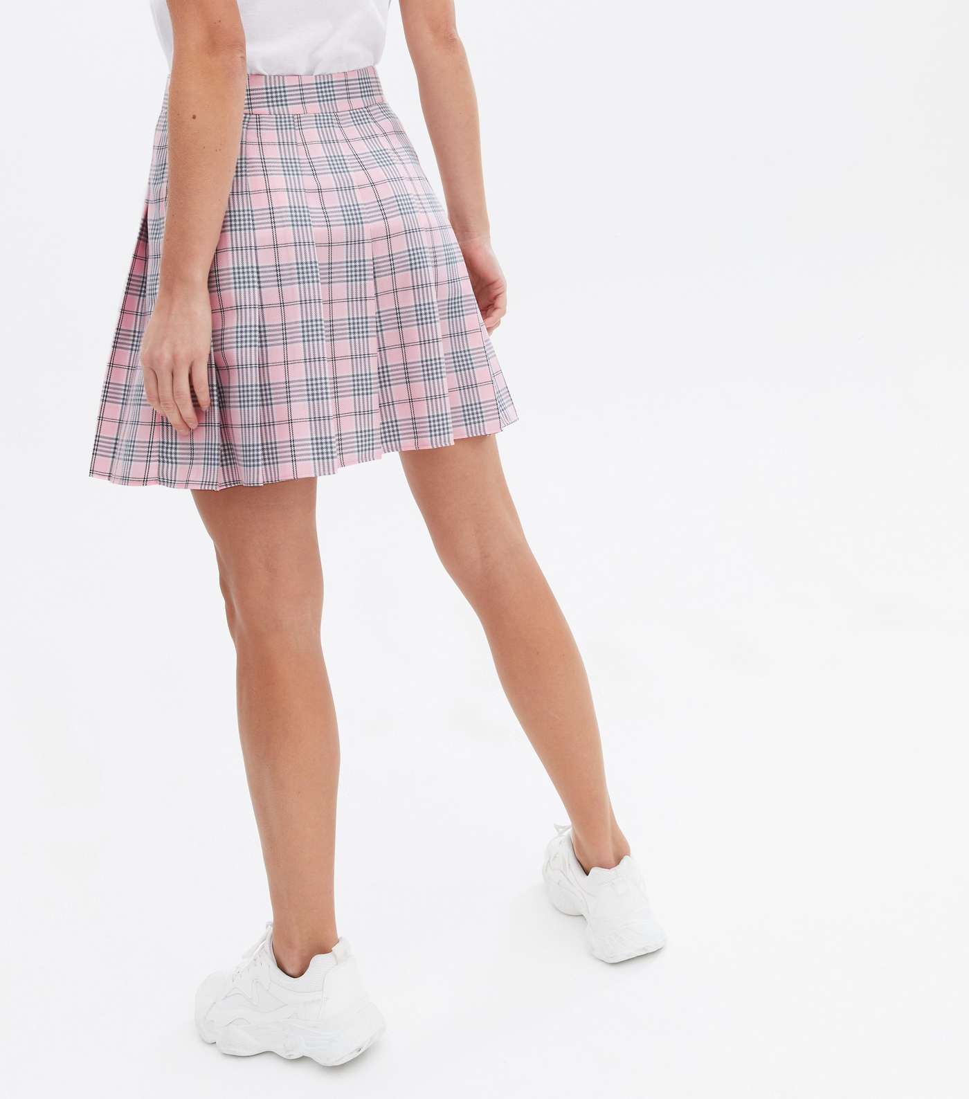 Pink Check Pleated Mini Tennis Skirt Image 4