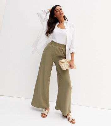 Khaki High Waist Wide Leg Trousers 