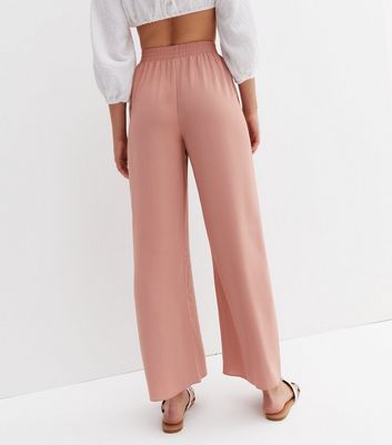 Curves Pink Tailored Wide Leg Trousers  New Look