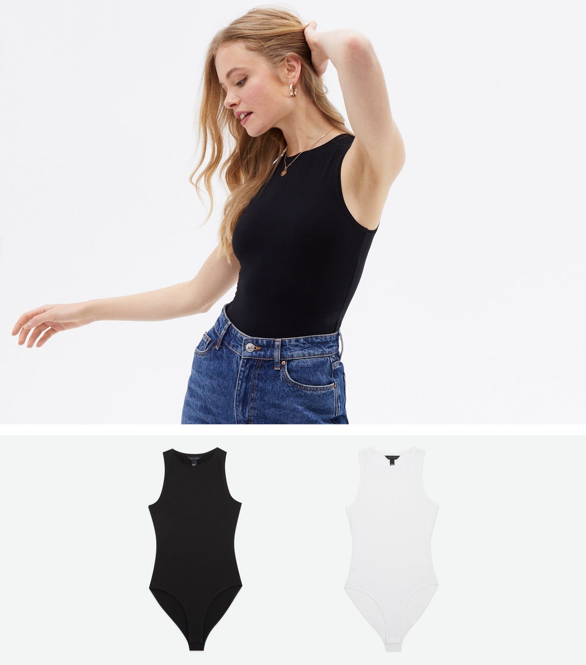 Women's 2 Pack Black and White Vest Bodysuits New Look