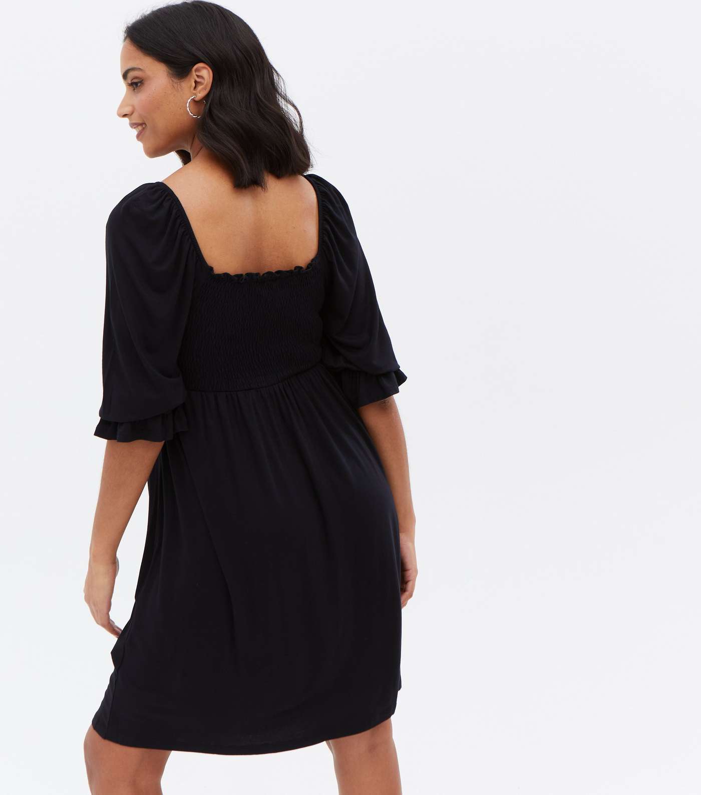 Maternity Black Jersey Shirred Mini Dress Image 4