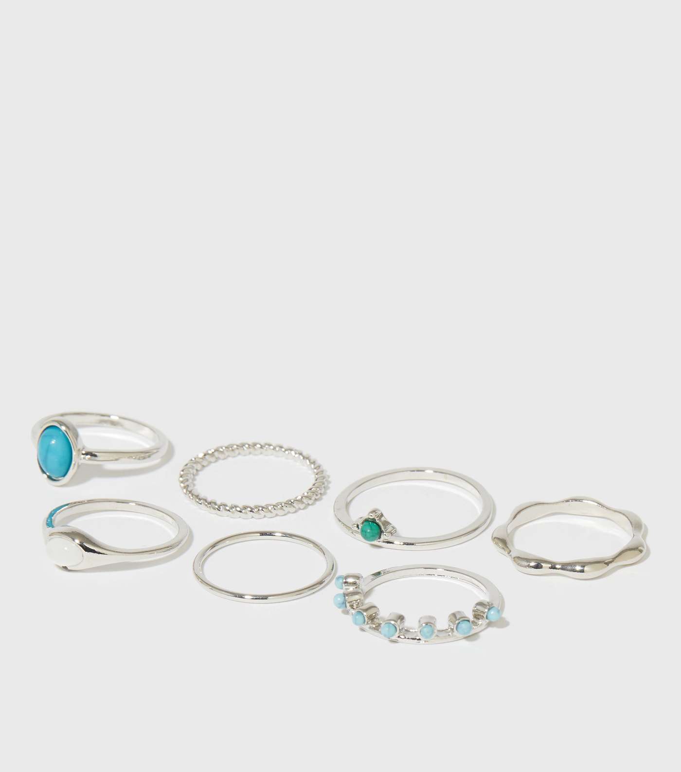 7 Pack Silver Gem Stacking Rings