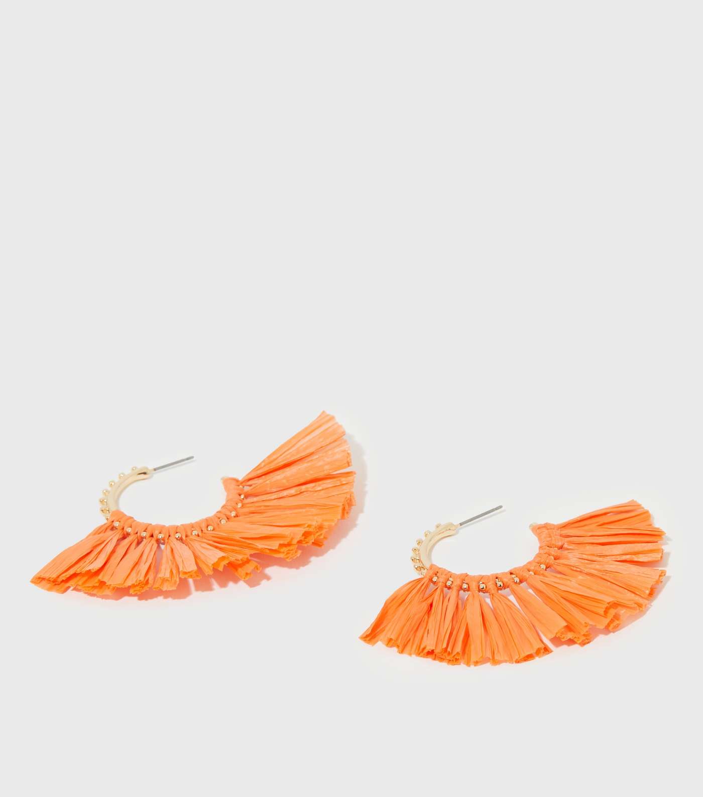 Orange Straw Effect Tassel Hoop Earrings