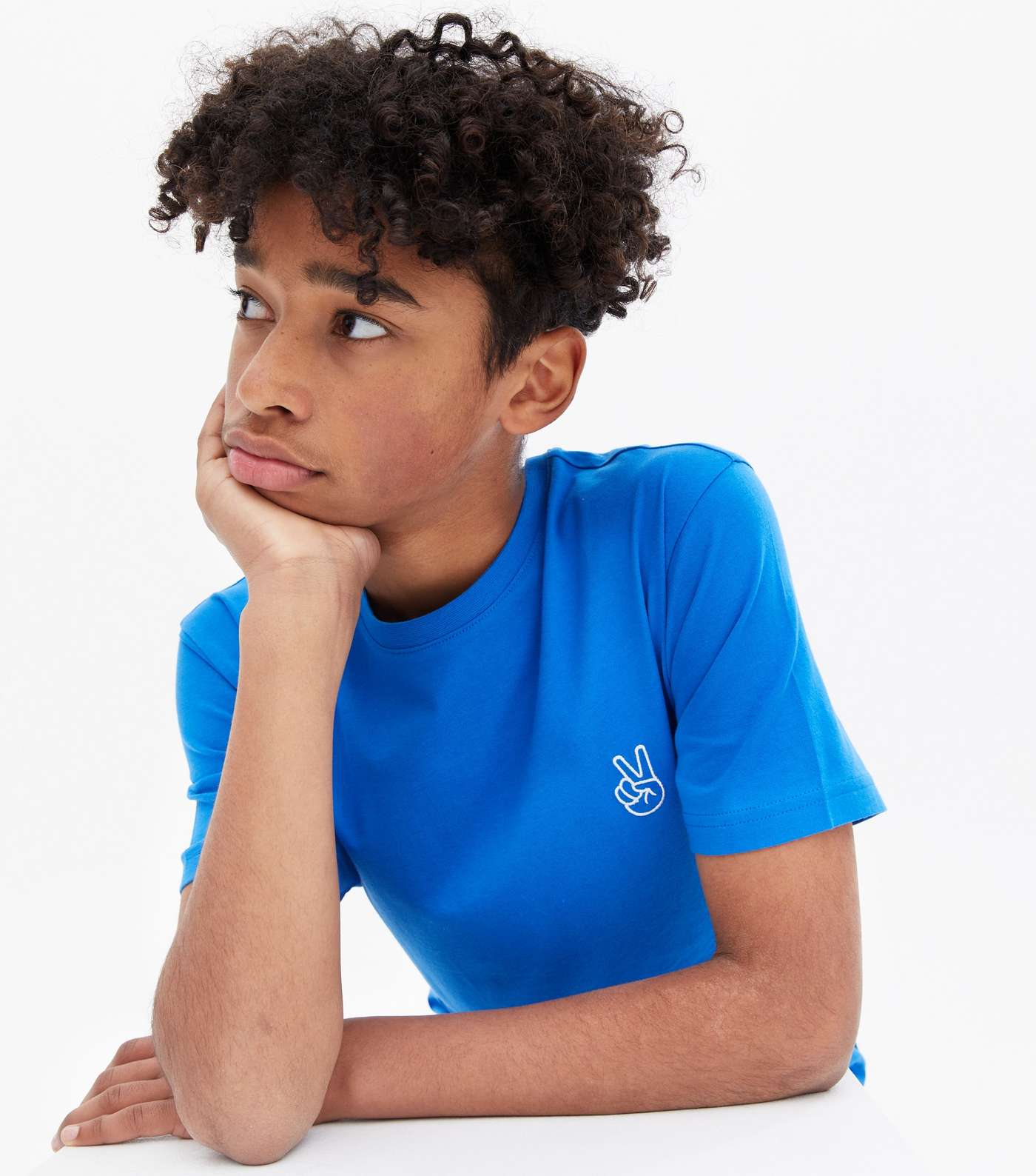 Boys Bright Blue Peace Embroidered T-Shirt Image 2
