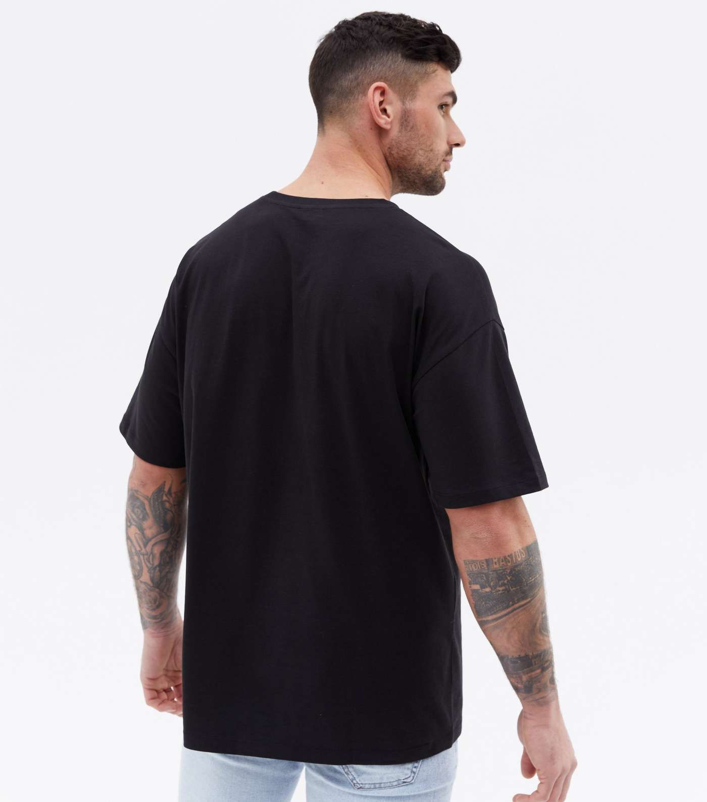 Black Embroidered Happy Face Oversized T-Shirt Image 4