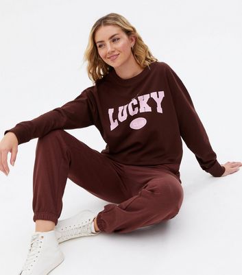 Dark Brown Lucky Logo Sweatshirt New Look