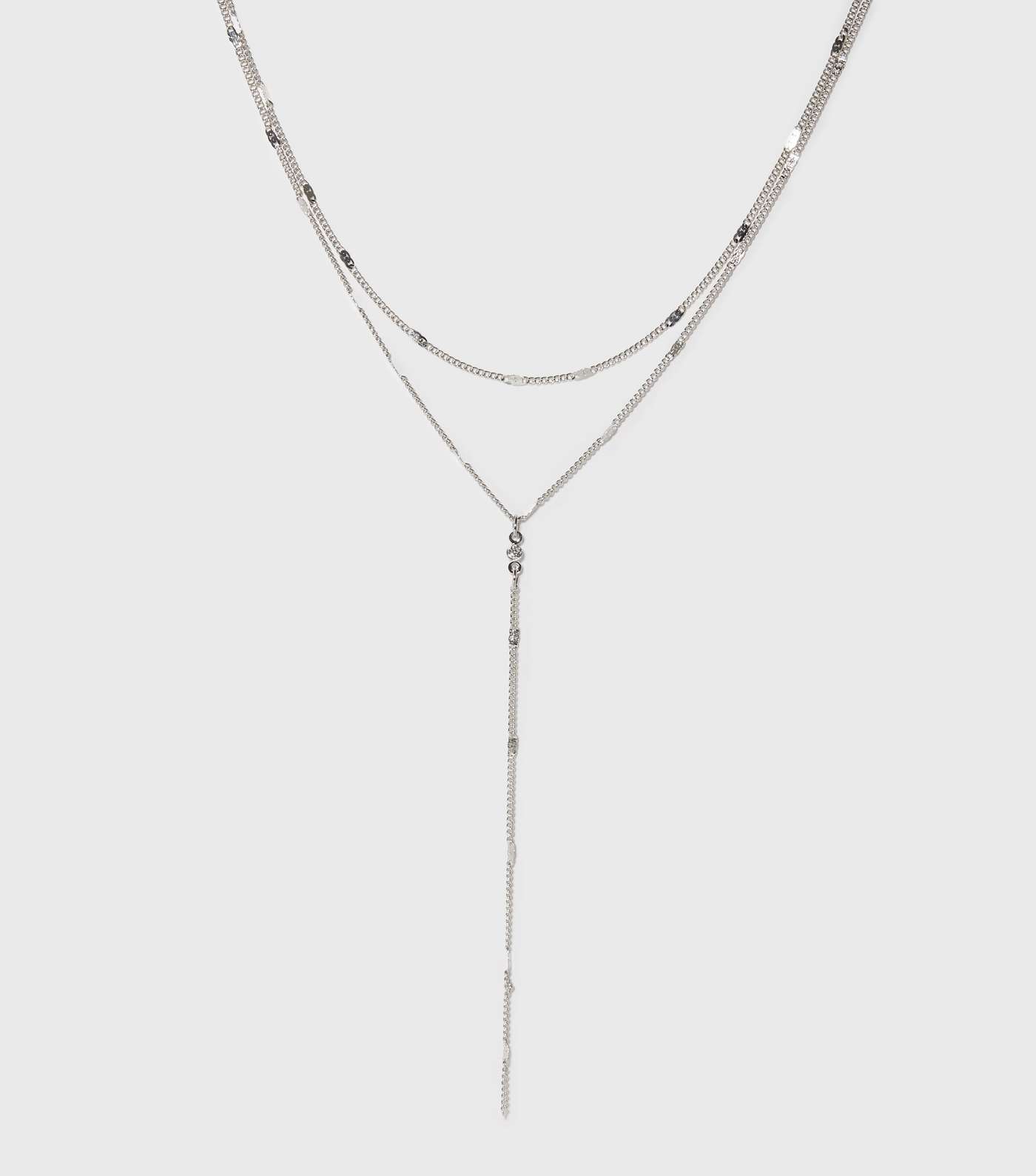 Silver Diamanté Y Chain Necklace