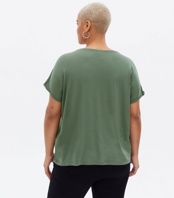 Click to view product details and reviews for Vero Moda Curves Olive V Neck Short Sleeve T Shirt New Look.