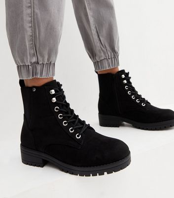 Black suede lace up ankle outlet boots