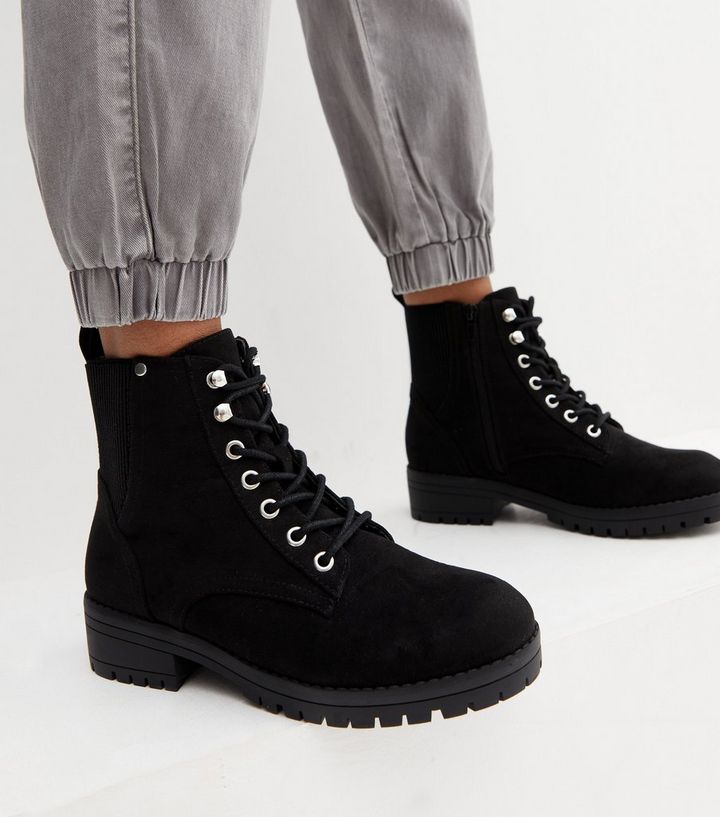 Bacteria Imprisonment Suppose Wide Fit Black Suedette Lace Up Ankle Boots | New Look
