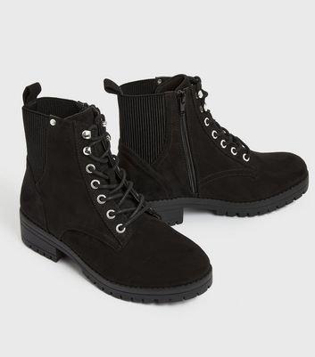 wide fit black suedette lace up shoe boots