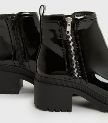 wide fit black patent ankle boots