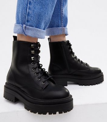 Wide fit chunky on sale lace up boots