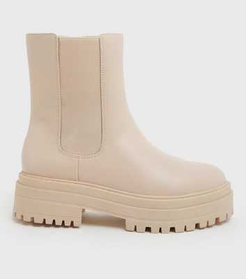 Off White Rounded Chunky Chelsea Boots
