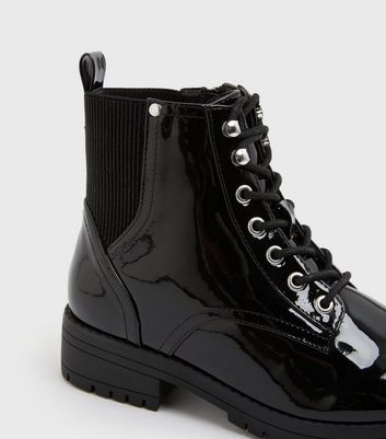 Ladies patent cheap lace up boots