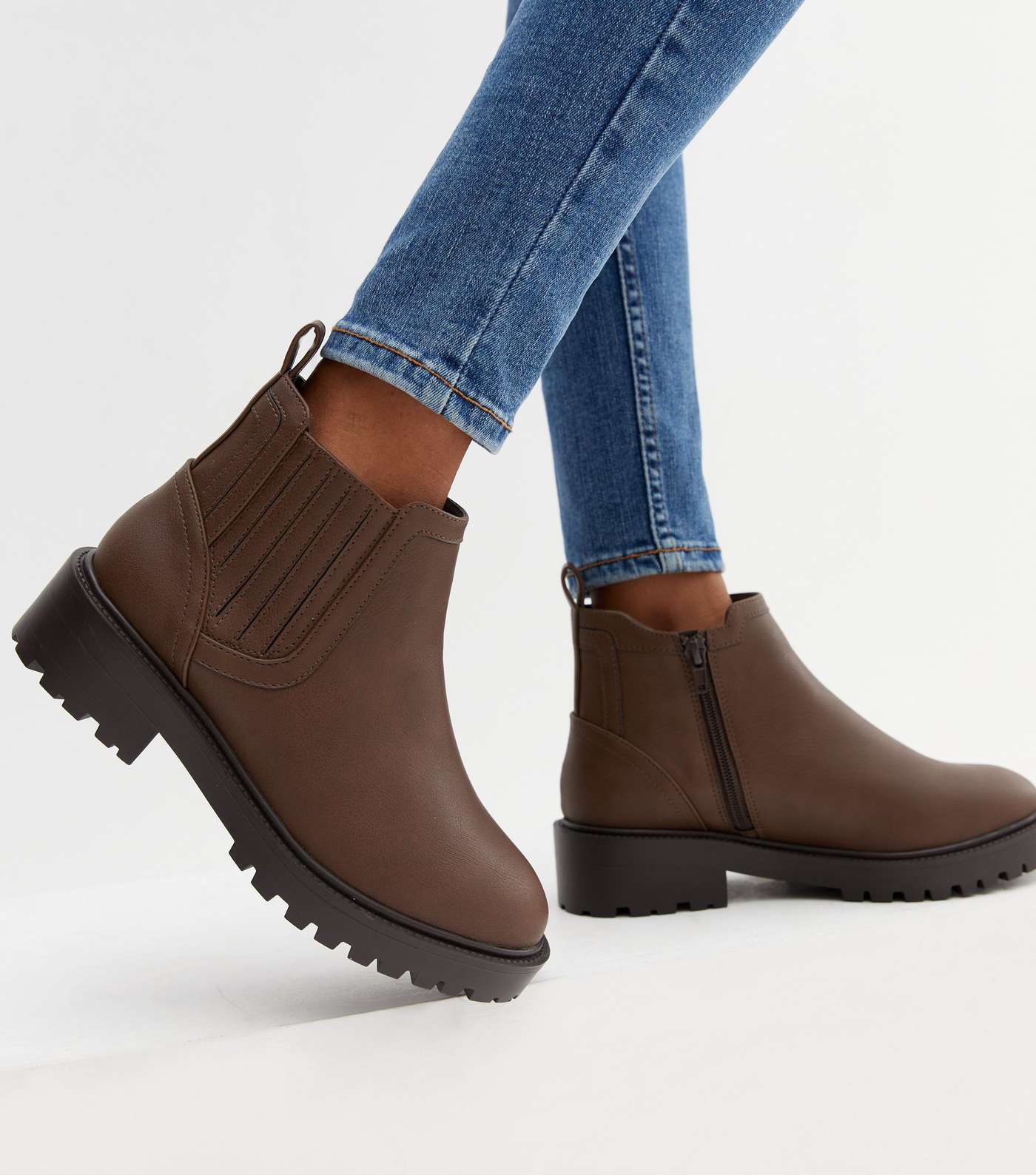 Extra Wide Fit Brown Chunky Chelsea Boots Image 2