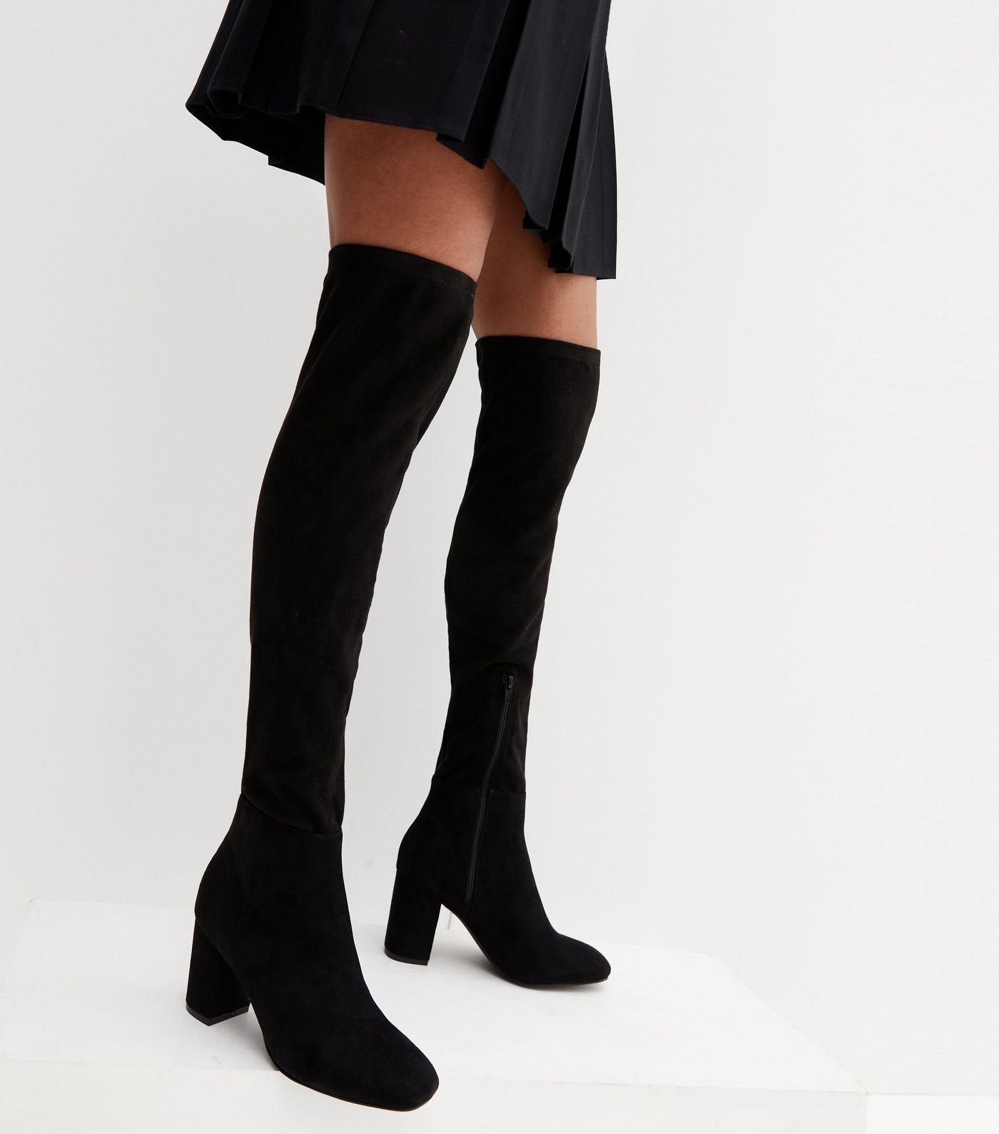New Look Black Suedette Over the Knee Block Heel Boots