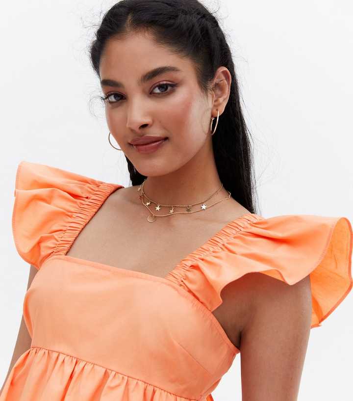 OBBUE Women's Summer Dress - Square Neck Tie-Back Long Sleeve Chiffon Swing Mini Dress