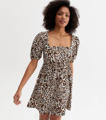 Brown Leopard Print Crepe Tie Back Mini Dress New Look