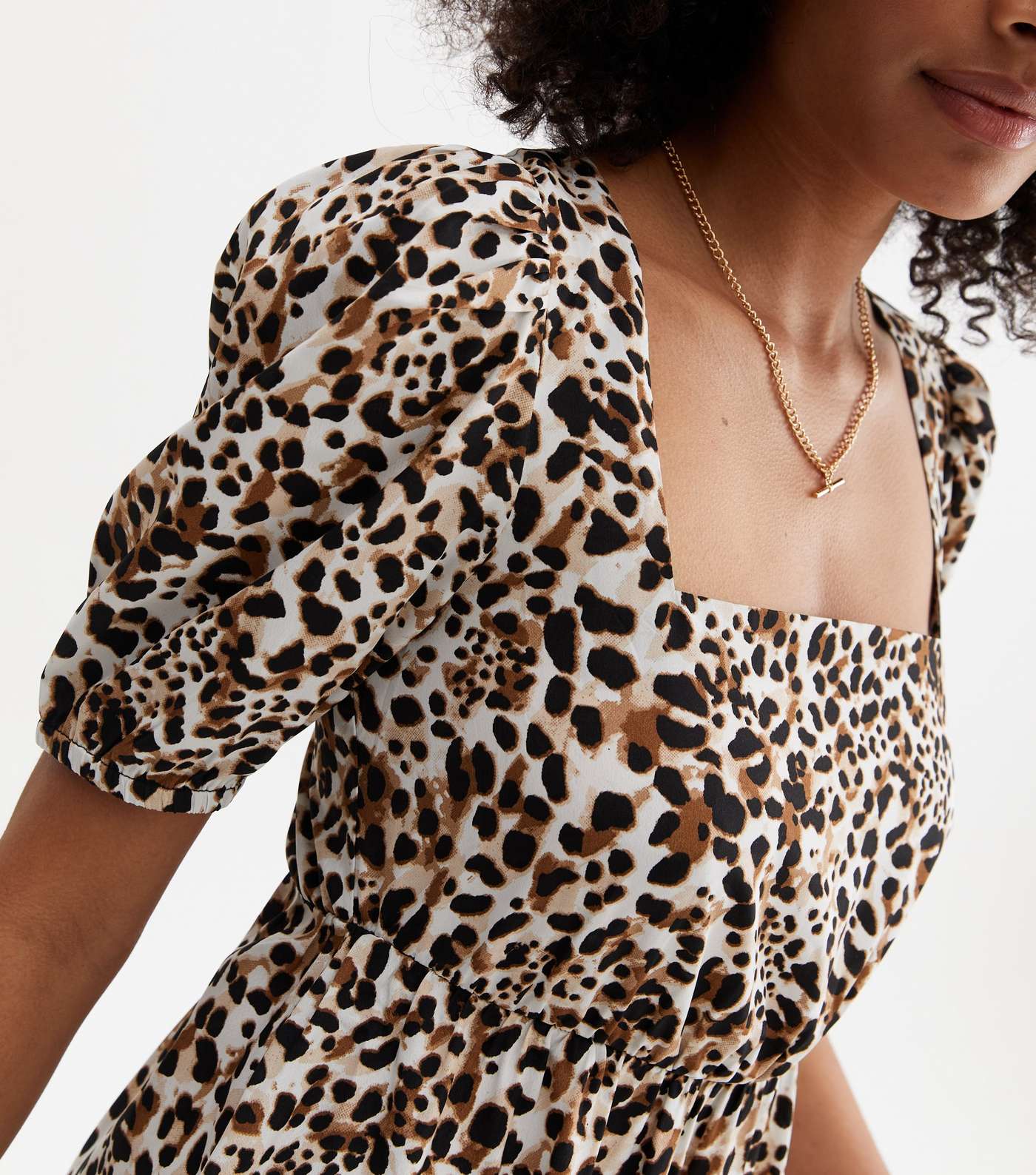 Brown Leopard Print Crepe Tie Back Mini Dress Image 4