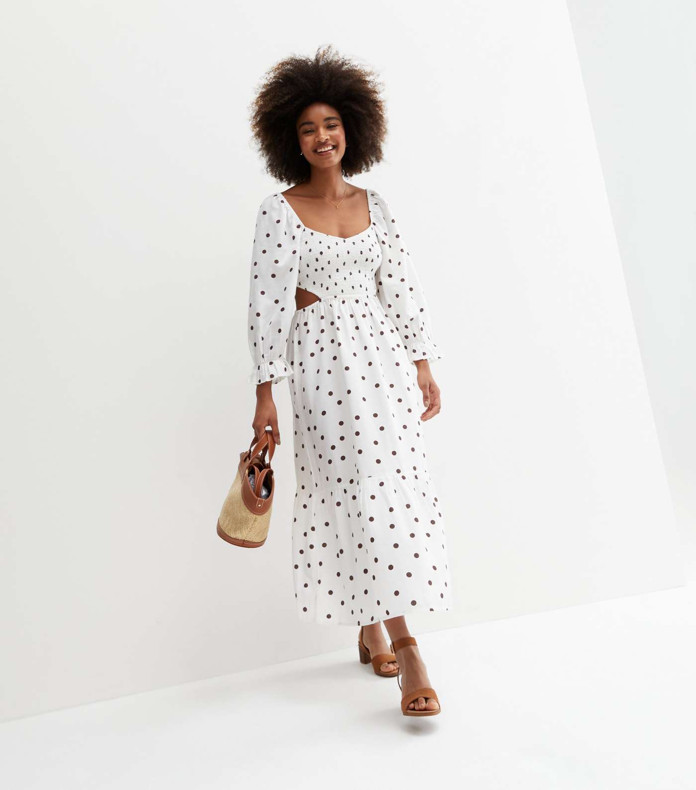 White Spot Linen-Look Cut Out Tiered Midi Dress Image 3