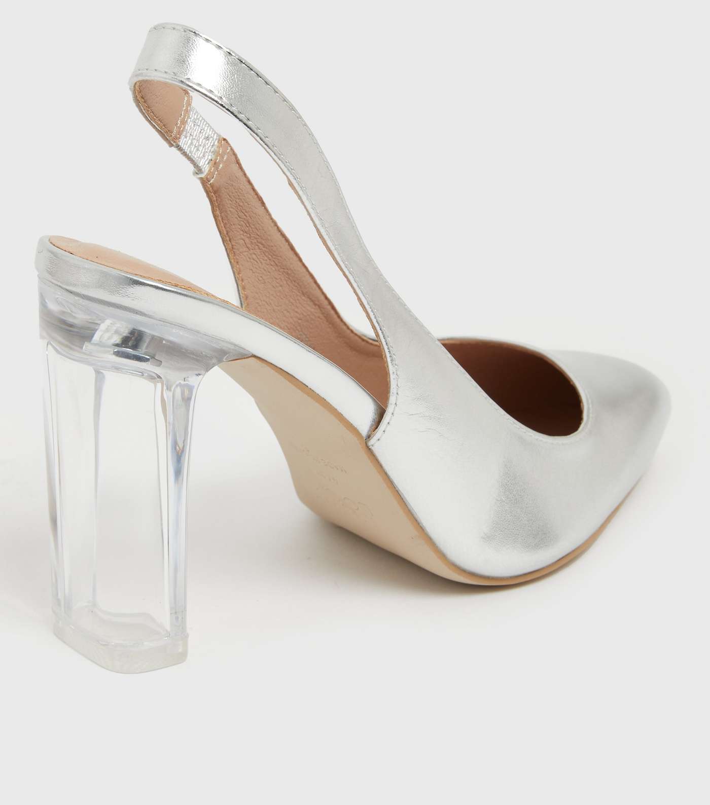 Wide Fit Silver Clear Block Heel Court Shoes Image 3
