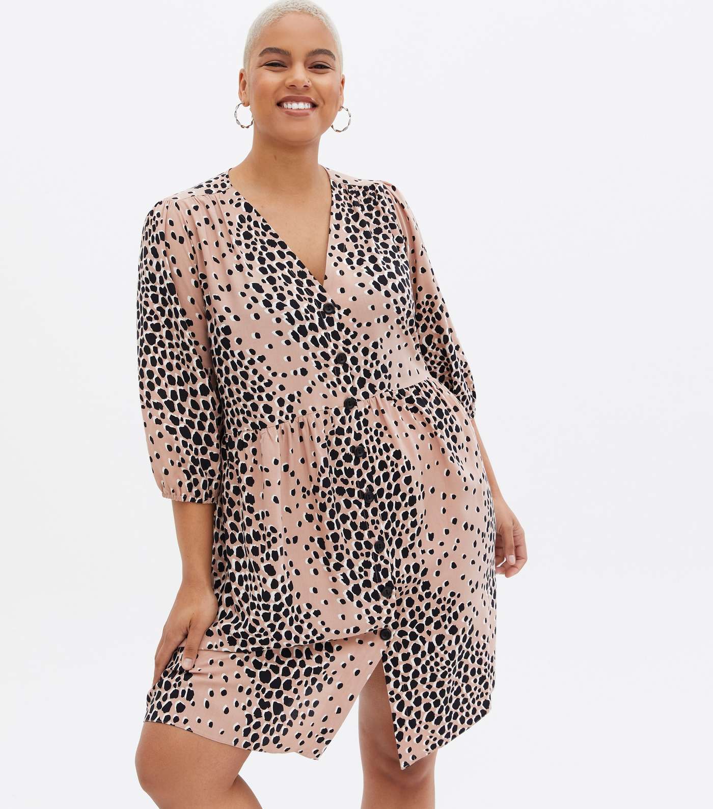 Curves Pink Leopard Print Mini Smock Dress Image 2