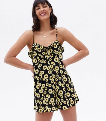 Black Sunflower Frill Strappy Playsuit New Look