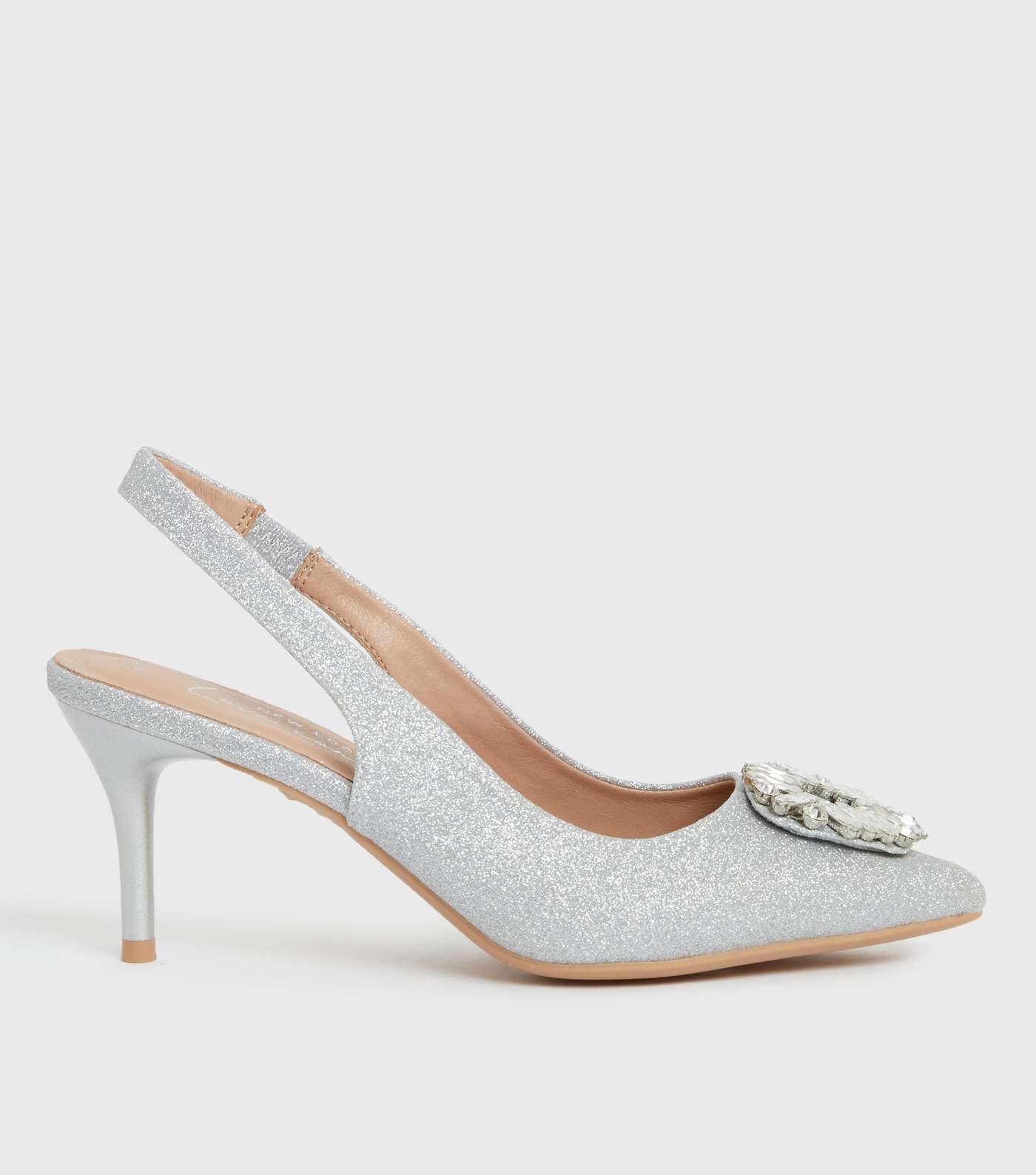 Silver Glitter Gem Embellished Stiletto Heel Court Shoes